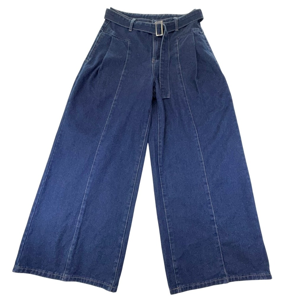 Cider Womens High Waisted Wide Leg Belted Jeans Dark Wash Blue Size M CD20230928